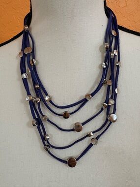 Charming Charlie Multi-Strand Navy Blue Necklace with Silver Discs